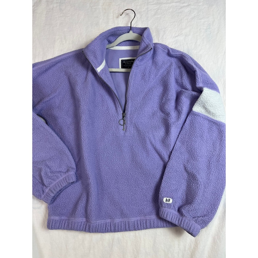 Abercrombie & Fitch Purple Sherpa Fleece Quarter Zip Sweatshirt Womens M‎
